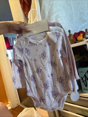 Shabby Chic Lavender Floral Long-Sleeve Baby One-Piece